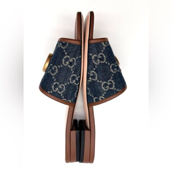 Gucci Jolie Denim Marmont GG Monogram Miro Calfskin Slide Sandals EU 36.5 - Picture 7 of 9